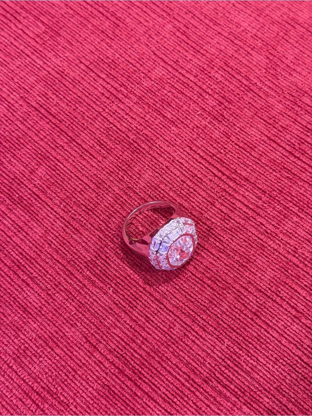 Sterling Silver Halo Cocktail Ring with Clear Center Stone